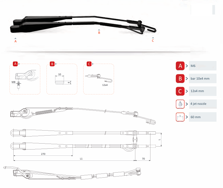 Pantograph Arm 600mm with washer 1220607GAI4