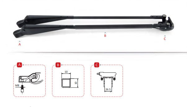 Pantograph Arm Marine 1000mm 26.5 Saddle 12DIN M8 with washer Black Finish S/S 1280309GA06