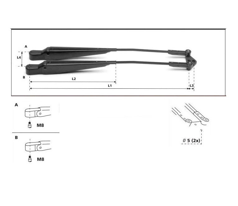 Pantograph Arm 600mm no saddle 12DIN M8 1280104GA04