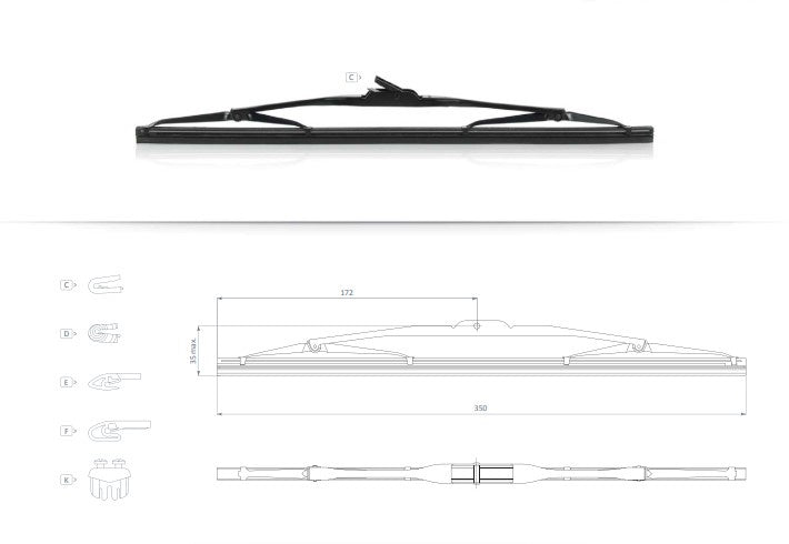 Wiper Blade 350mm (14") Universal K Fitting 1341635GA04