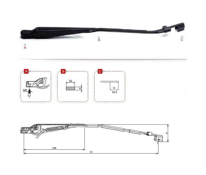 Single Arm 600mm 16.5 Saddle 12DIN M8 with washer1208853GAR4