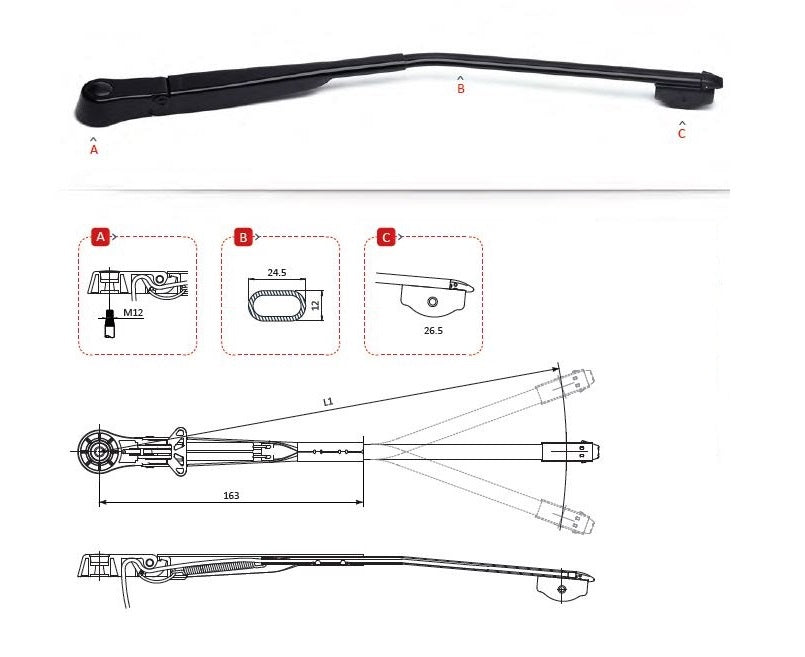 Single Arm 750mm 26.5mm saddle 16DIN with washer L/H 1203202GAI4