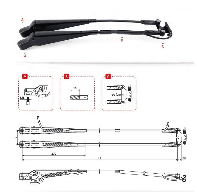 Pantograph Arm 800mm no saddle 12DIN M8 with washer 1280408GA04