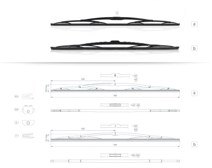 Wiper Blade S/S Marine 700mm to suit 16.5mm Saddle 1362070GA01