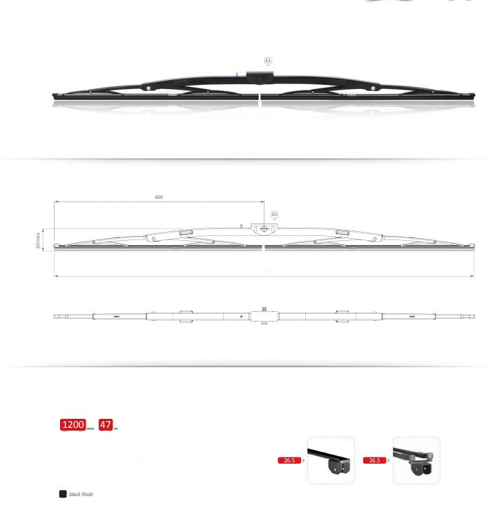 Wiper Blade 1200mm Large Format to suit 26.5mm Saddle 1362011GA04