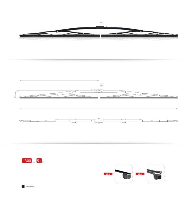 Wiper Blade 1300mm Large Format to suit 26.5mm Saddle 1362013GA04