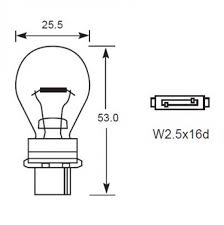 Bulb P27W  Plastic Base W2.5x16d 12V 27W  Amber 315601