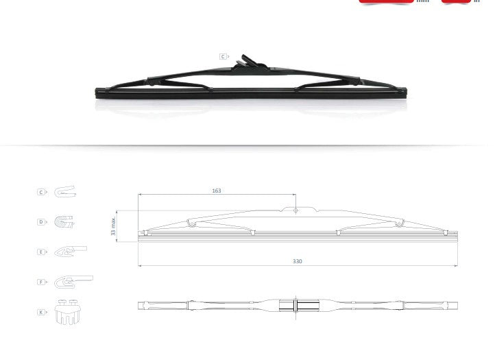 Wiper Blade 330mm (13") Hook Fit 1340333GA04