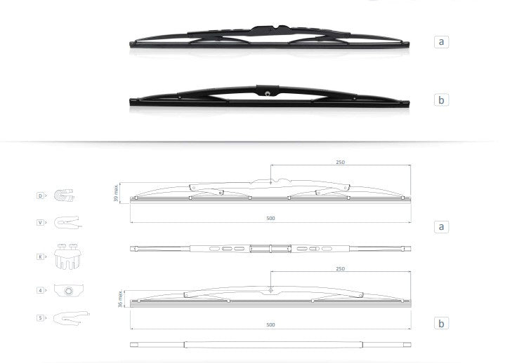 Wiper Blade S/S Marine 500mm to suit 16.5mm Saddle 1362050GA01