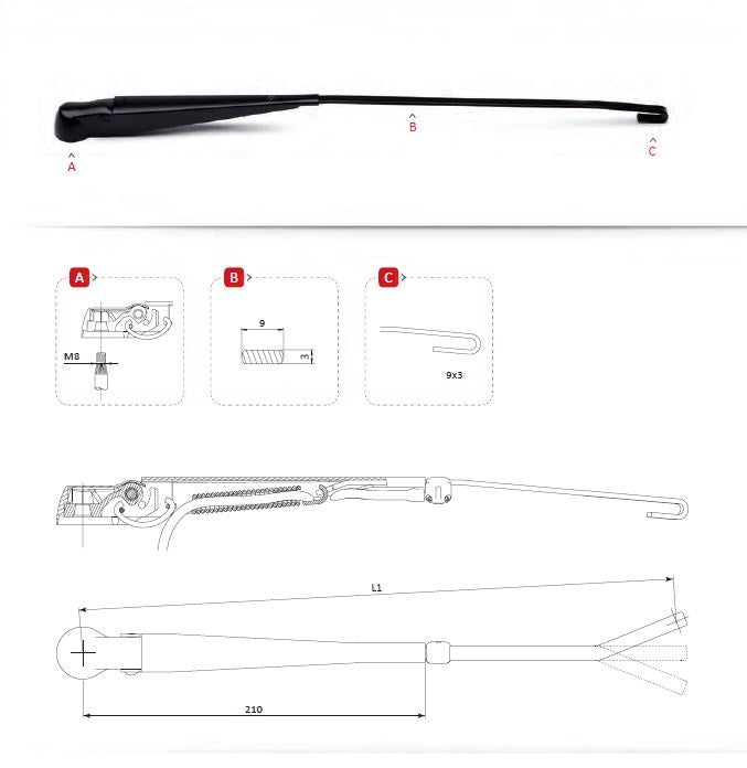 Single Arm 450mm Hook Fit 12DIN M8 1208951GAR4