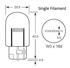 Bulb T20 Wedge W3x16d 12V 21W Amber 219007