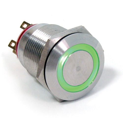 L16-RG Push Button Switch Momentary Green Ring Illumination Vandal Resistant 12-24v