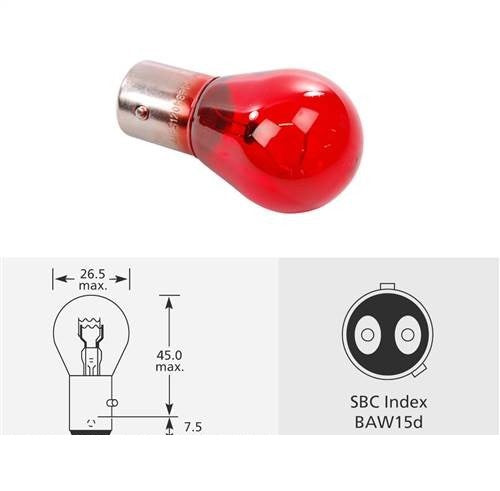 Bulb Bayonet BAW15d 12V 21/5W Red S2580R